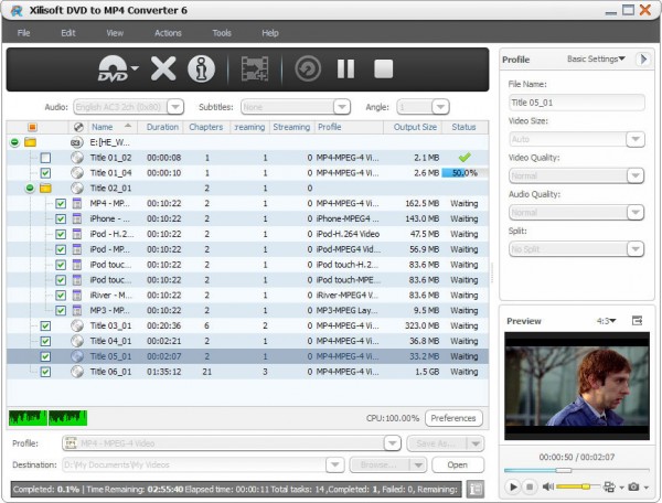 Xilisoft DVD Ripper конвертация в mp4