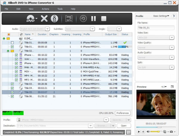 Xilisoft DVD Ripper конвертация в IPhone