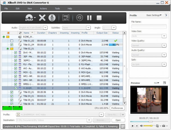 Xilisoft DVD Ripper конвертация в DivX