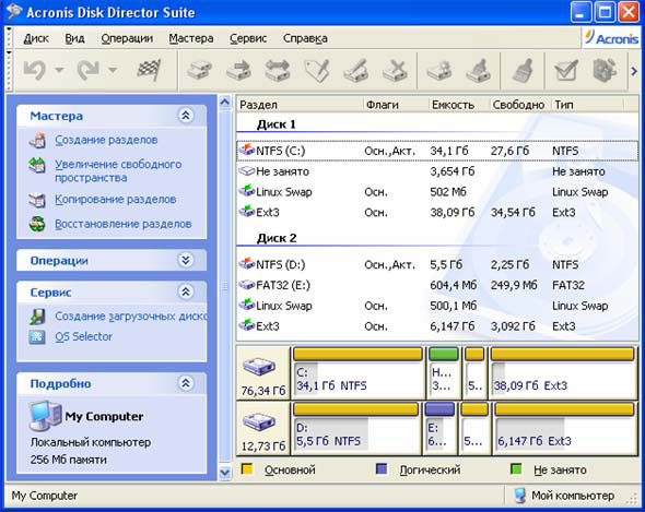 окно программы Acronis Disk Director