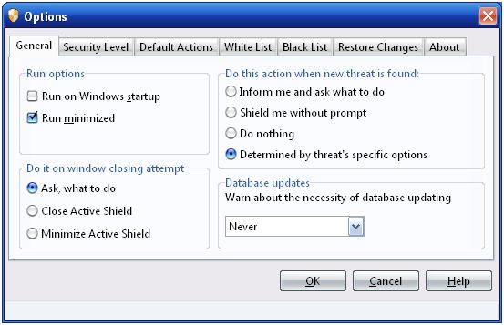 Active Shield, основные настройки