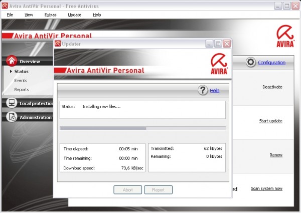 Обновление вирусной базы Avira AntiVir Personal