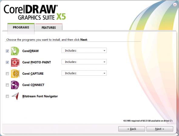 Установка CorelDRAW X5 в составе пакета