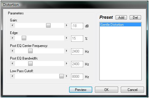 настройка эффекта в Dexter Audio Editor