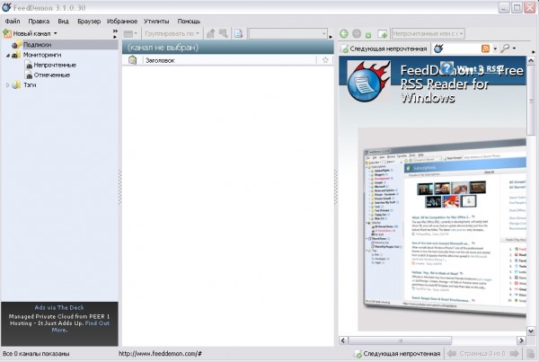 Окно программы FeedDemon