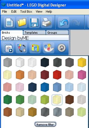 выбор цвета в Lego Digital Designer