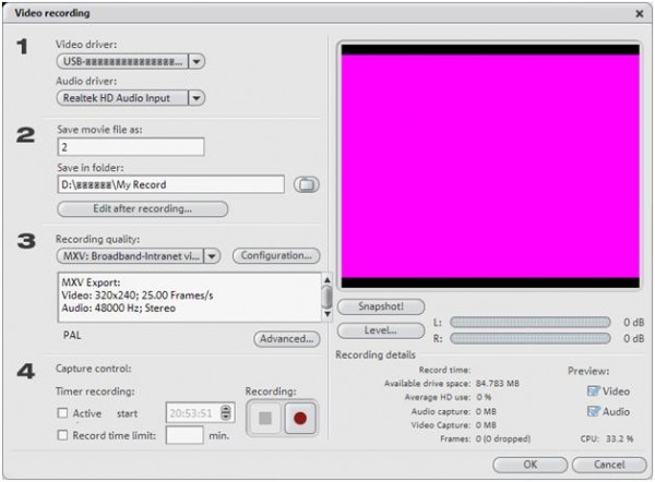 запись видео в MAGIX Movie Edit Pro