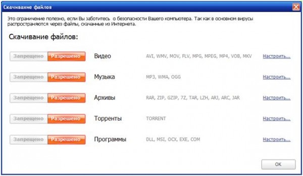 NetPolice Child, запрет скачиваний