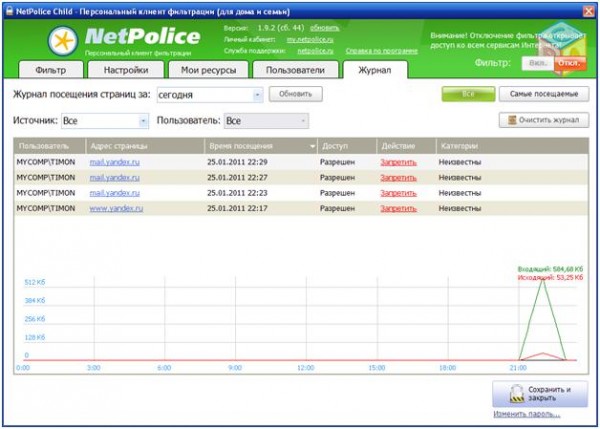 Журнал событий NetPolice Child