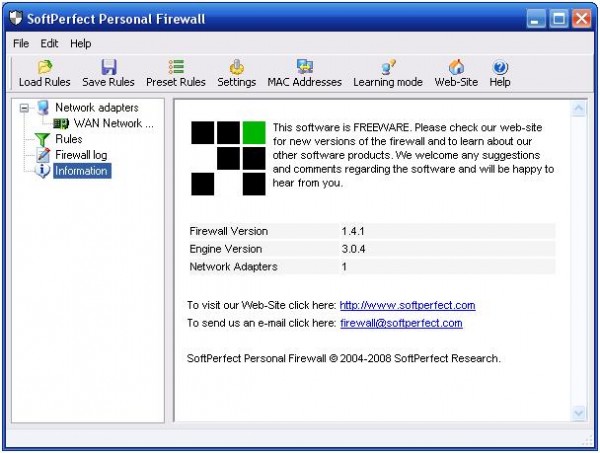 Информации о SoftPerfect Personal Firewall