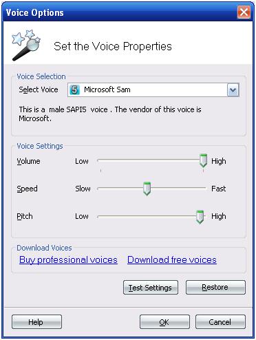 настройки голоса Text Speaker