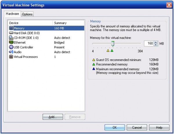 Конифигурирование машины, VMware Workstation