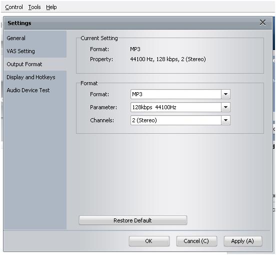 Настройки Xilisoft Sound Recorder